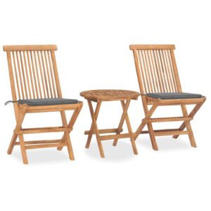 3 Piece Folding Outdoor Dining Set with Cushion Solid Wood Teak