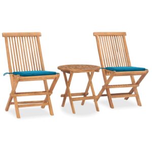 3 Piece Folding Outdoor Dining Set with Cushion Solid Wood Teak