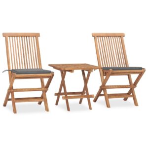 3 Piece Folding Outdoor Dining Set with Cushion Solid Wood Teak