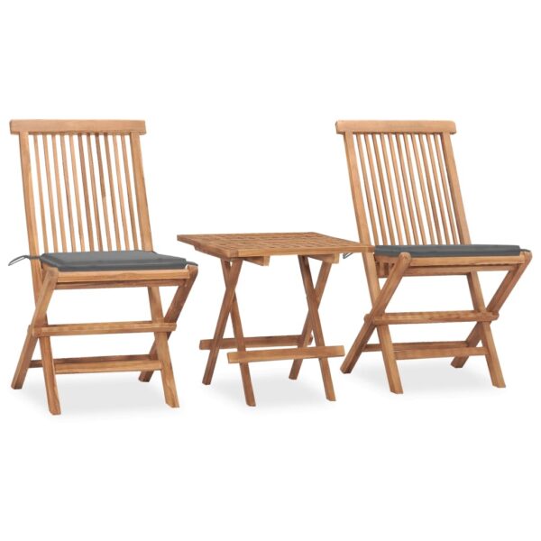 3 Piece Folding Outdoor Dining Set with Cushion Solid Wood Teak