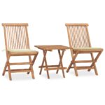 Folding Teak Wood Outdoor Dining Set Garden Patio Furniture with Cream Cushions