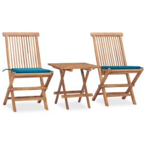 3 Piece Folding Outdoor Dining Set with Cushion Solid Wood Teak