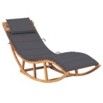 Teak Wood Rocking Sun Lounger Chair with Cushion for Garden Patio Poolside