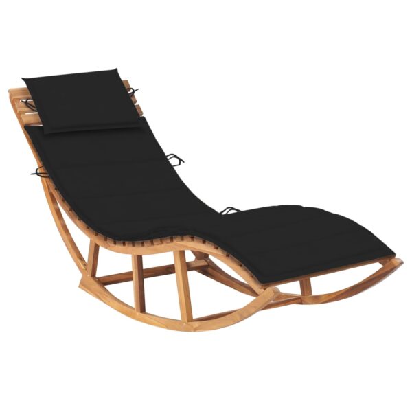 Teak Wood Rocking Sun Lounger Chair with Black Cushion for Patio Garden Pool