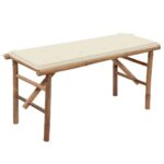 Folding Bamboo Garden Bench Outdoor Patio Furniture with Waterproof Cream Cushion