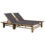 Bamboo Double Sun Lounger with Cushions Outdoor Patio Garden Furniture Adjustable