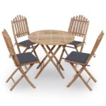 Elegant Bamboo Outdoor Dining Set Foldable Chairs with Weatherproof Cushions