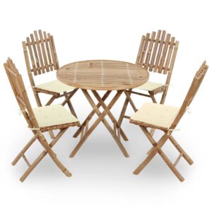 Elegant Bamboo Outdoor Dining Set Foldable Chairs with Weather-Resistant Cushions