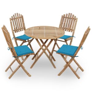 5 Piece Folding Outdoor Dining Set with Cushions Bamboo