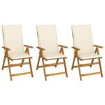 Folding Wooden Garden Chairs Set with Cushions Outdoor Patio Furniture Beige