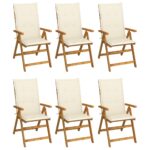 Folding Garden Chairs 6 pcs with Cushions Solid Acacia Wood