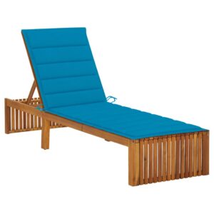 Adjustable Wooden Sun Lounger Outdoor Patio Garden Deck Chair with Blue Cushion