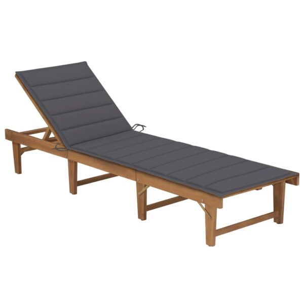 Folding Wooden Sun Lounger Adjustable Backrest Outdoor Patio Garden Bed with Cushion