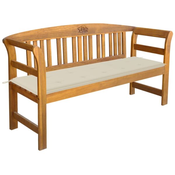 Elegant Solid Acacia Wood Garden Bench with Waterproof Cream Cushion Comfort