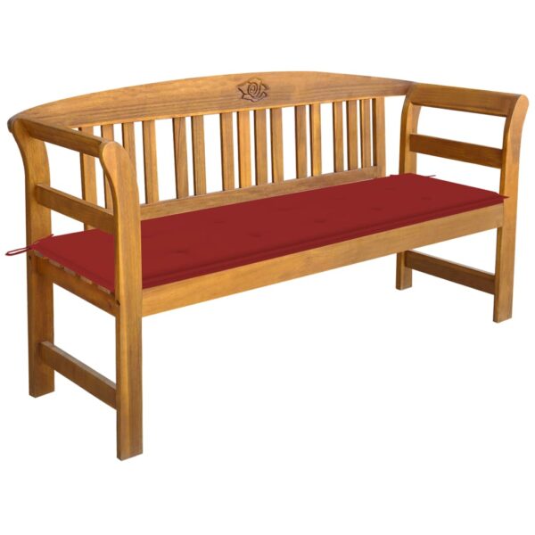 Solid Acacia Wood Outdoor Garden Bench with Red Cushion Elegant Rose Design