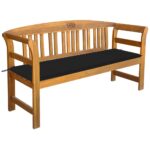 Elegant Solid Acacia Wood Garden Bench with Waterproof Black Cushion Comfort