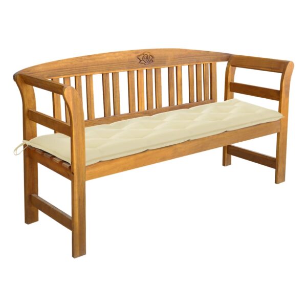 Elegant Solid Acacia Wood Garden Bench with Waterproof Cream Cushion