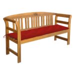 Solid Acacia Wood Outdoor Garden Bench with Waterproof Red Cushion Comfort