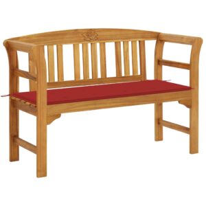 Solid Acacia Wood Outdoor Garden Bench with Waterproof Red Cushion Comfort