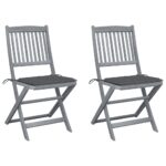 Folding Acacia Wood Outdoor Chairs with Cushions Patio Garden Furniture Set