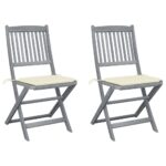 Folding Acacia Wood Outdoor Chairs with Cream Cushions Patio Furniture Set