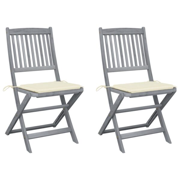 Folding Acacia Wood Outdoor Chairs with Cream Cushions Patio Furniture Set