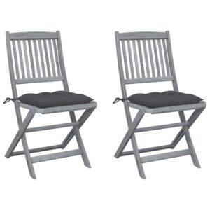 Folding Acacia Wood Outdoor Chairs with Cushions Patio Garden Furniture Set