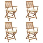 Folding Garden Chairs 4 pcs with Cushions Solid Wood Acacia