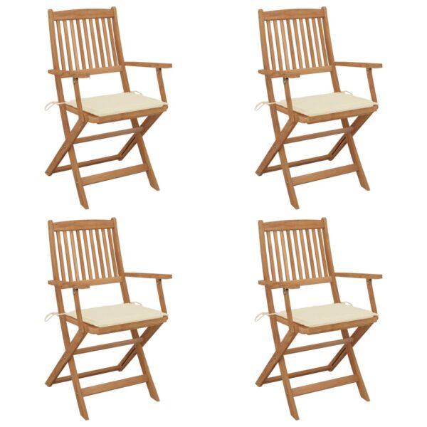 Folding Garden Chairs 4 pcs with Cushions Solid Wood Acacia