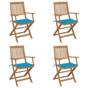 Folding Garden Chairs 4 pcs with Cushions Solid Wood Acacia