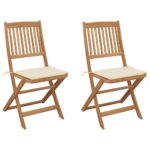 Folding Garden Chairs 2 pcs with Cushions Solid Wood Acacia