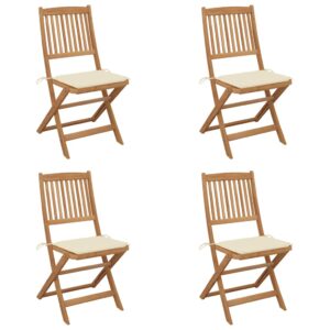 Folding Garden Chairs 4 pcs with Cushions Solid Wood Acacia