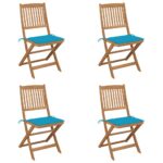 Folding Garden Chairs 4 pcs with Cushions Solid Wood Acacia