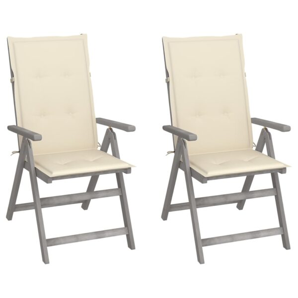 Adjustable Solid Acacia Wood Outdoor Recliner Chairs with Cream Cushions Set