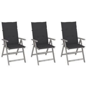 Adjustable Solid Acacia Wood Outdoor Recliner Chairs with Waterproof Cushions Set