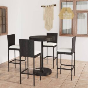 5 Piece Garden Bar Set with Cushions Poly Rattan Black