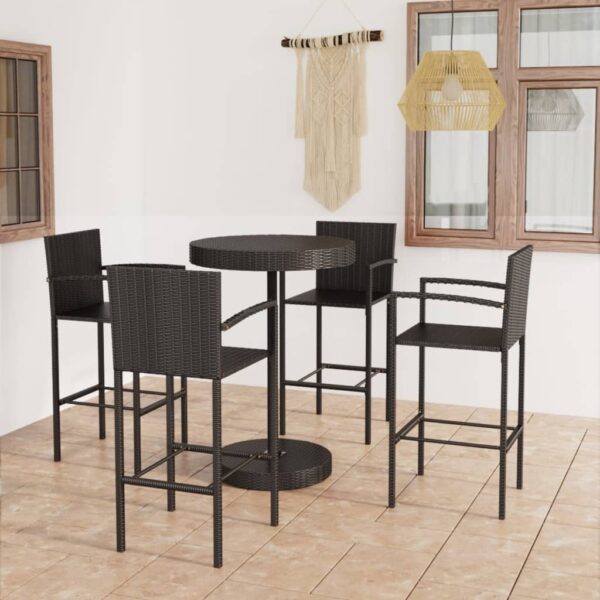 5 Piece Garden Bar Set Poly Rattan Black