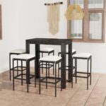 7 Piece Garden Bar Set with Cushions Poly Rattan Black