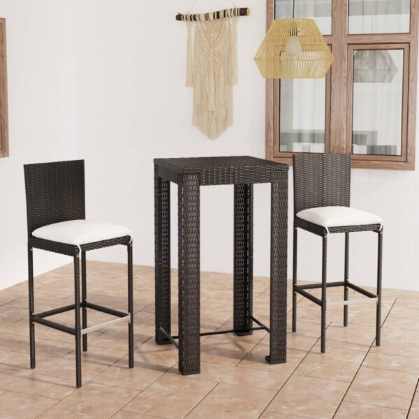 Outdoor Rattan Bar Set Square Table Stools with Cushions Patio Furniture Black