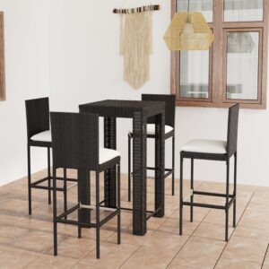 5 Piece Outdoor Bar Set with Cushions Poly Rattan Black