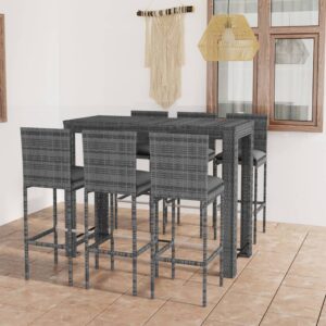 7 Piece Outdoor Bar Set with Anthracite Cushions Poly Rattan