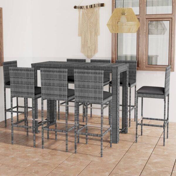 9 Piece Outdoor Bar Set with Anthracite Cushions Poly Rattan