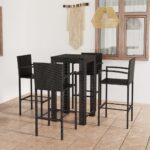 5 Piece Outdoor Bar Set with Armrest Poly Rattan Black