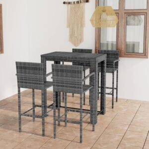 5 Piece Outdoor Bar Set with Armrest Poly Rattan Grey