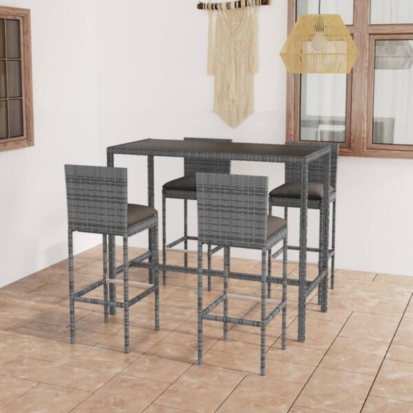 5 Piece Garden Bar Set with Cushions Poly Rattan Grey