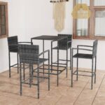 5 Piece Garden Bar Set Poly Rattan Grey