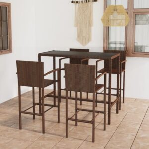 5 Piece Garden Bar Set Poly Rattan Brown