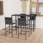 5 Piece Garden Bar Set Poly Rattan Grey