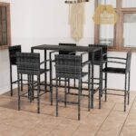 7 Piece Garden Bar Set Poly Rattan Grey