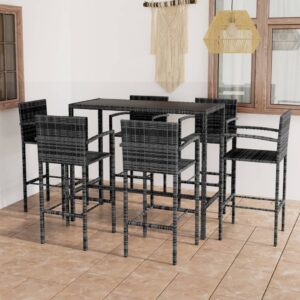 7 Piece Garden Bar Set Poly Rattan Grey